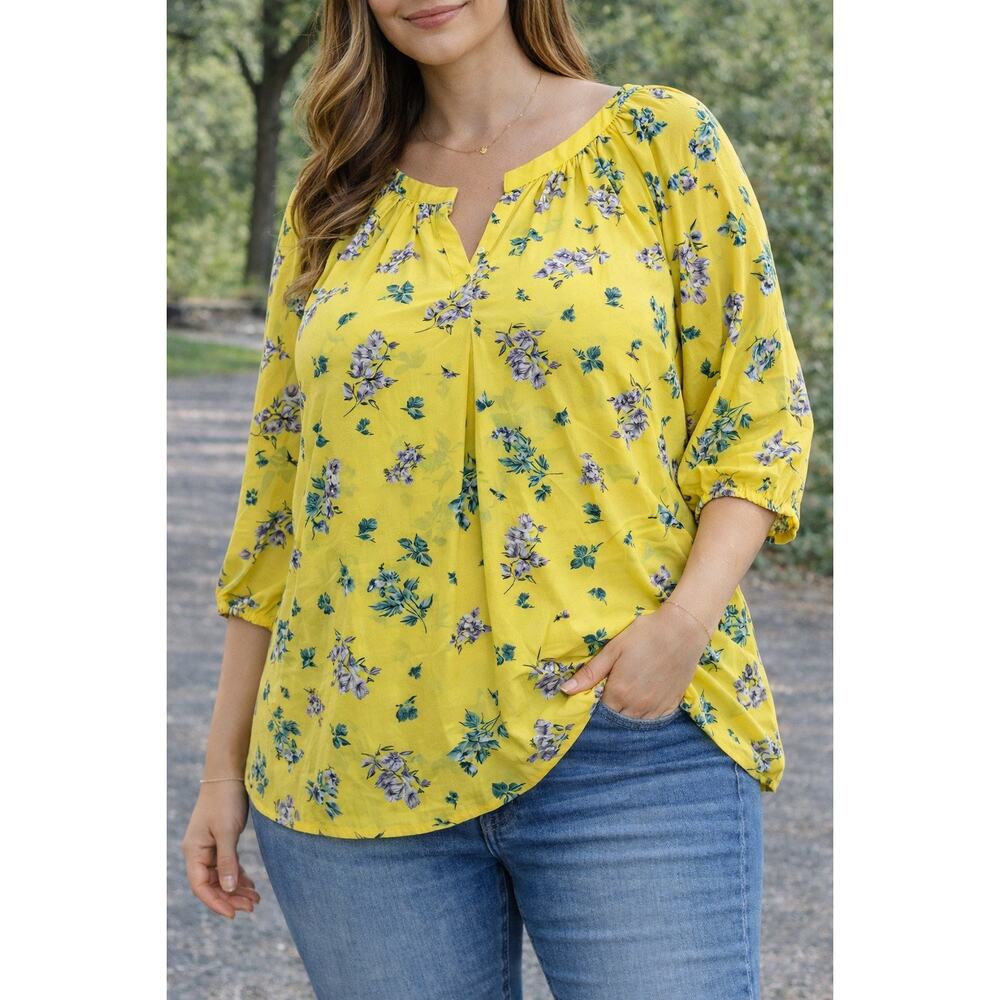 Adrienne Vittadini Yellow Floral Blouse NWT Size 2X